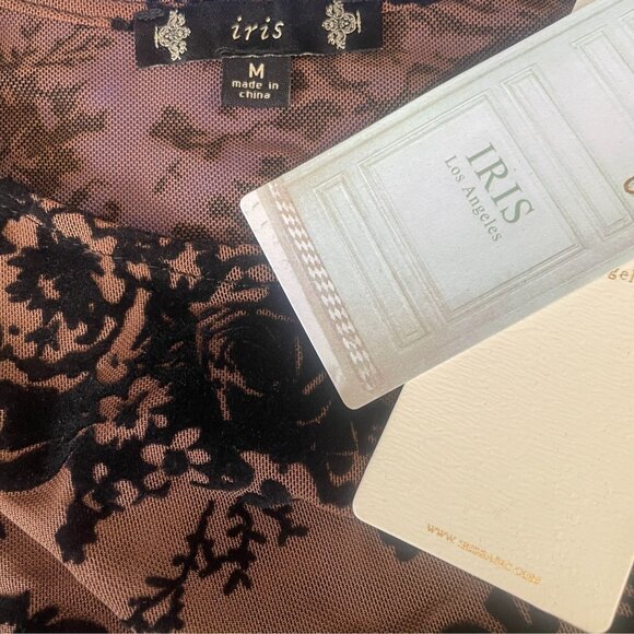 Iris Los Angeles Sheer Mesh Floral Flocked Bodycon Dress Long Sleeve M - Picture 4 of 11